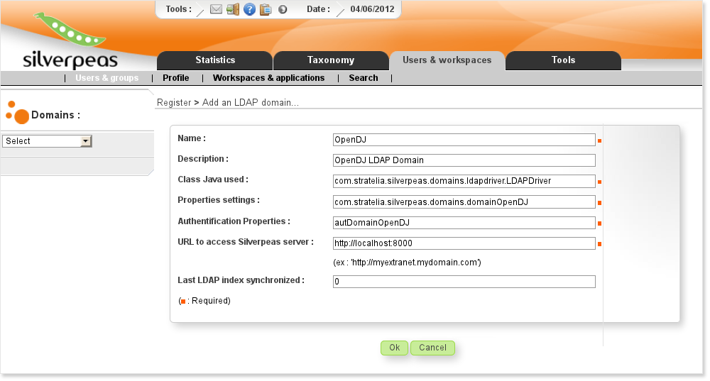 Create a LDAP domain in Silverpeas