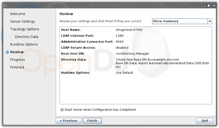 OpenDJ Configuration Summary